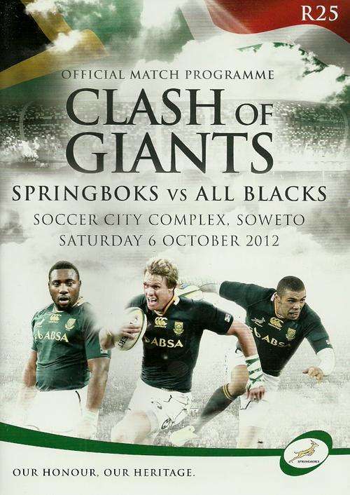 South Africa v New Zealand 2012 Rugby Championship Match Programme