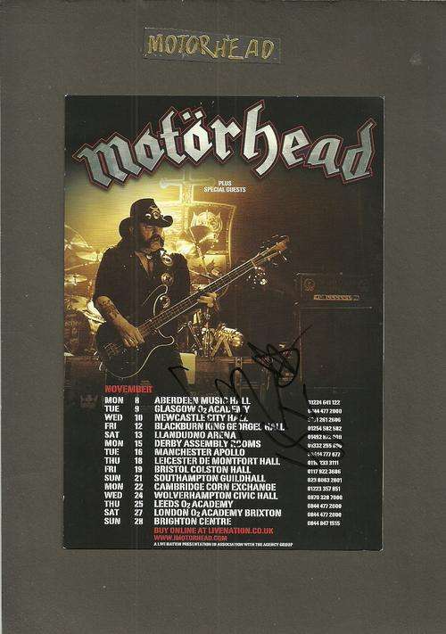Motorhead Colour Tour Leaflet Signed by Lemmy Mounted