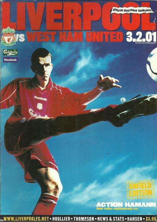 Liverpool v West Ham United 2000/01 Premiership Match Programme ( Treble Season )