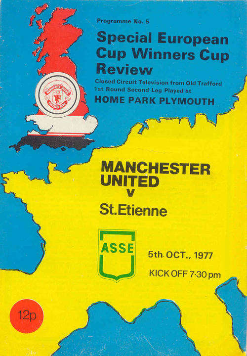 Manchester United v St. Etienne ( France ) 1977/78 ECWC CUP 1st Rnd  2nd Leg Programme