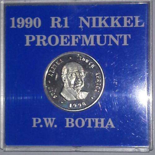 SA MINT 1990 P.W. BOTHA R1 NICKEL PROOF COIN