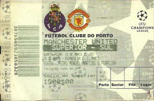 Porto v Manchester United 1996/97 UEFA Champions League Quarter Final Match Ticket