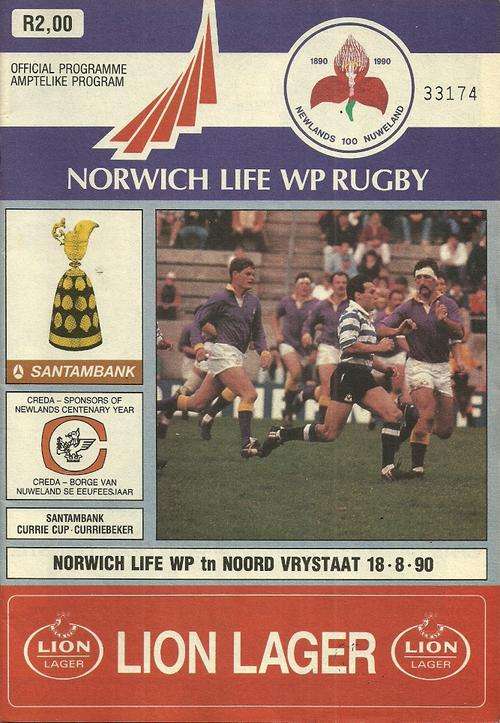 Western Province v North Free State 1990 Currie Cup Match Programme