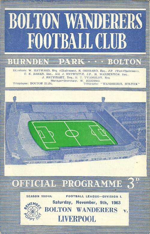 Bolton v Liverpool 1963/64 Division 1 League Match Programme