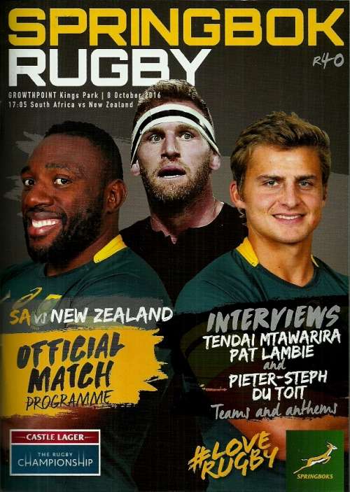 South Africa v New Zealand 2016 Rugby Championship Match Programme