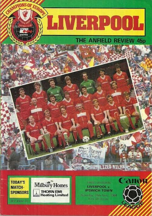 Liverpool v Ipswich Town 1984/85 English League Divison 1 Match Programme