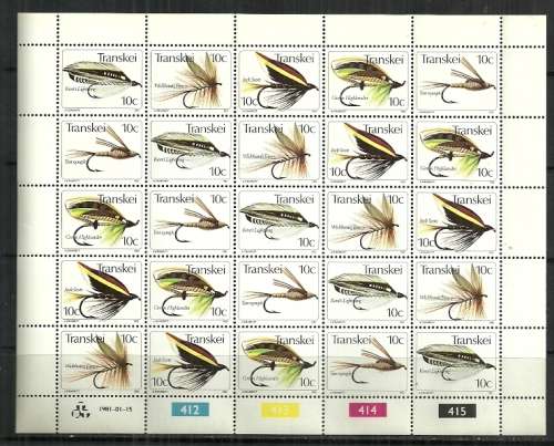 Transkei - 1981 Fishing Flies 2nd Series Control Sheet of 25 Stamps MNH