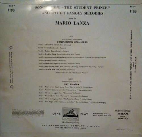 Mario Lanza - Songs From "The Student Prince" And Other Famous Melodies LP Vinyl Record
