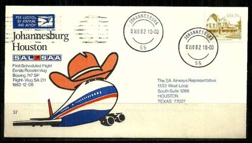 SAA - 1982 Johannesburg - Houston Boeing 747 SP Flight Cover # 37