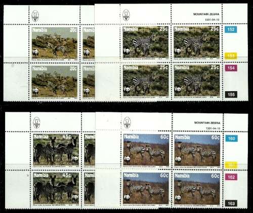 Namibia - 1991 Mountain Zebra Full Set of Control Blocks of 4 MNH
