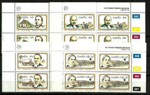 Namibia - 1995 125th Anniversary of Finnish Missionaries Full Set of Control Blocks of 4 MNH