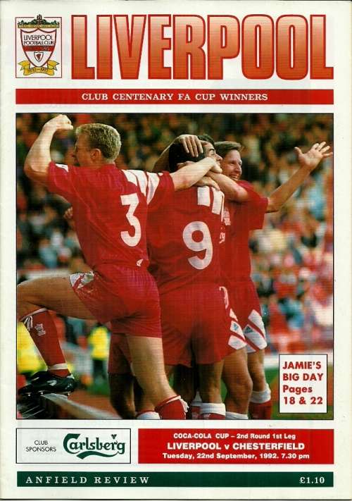 Liverpool v Chesterfield 1992/93  League Cup 2nd Round, 1st Leg Match Programme