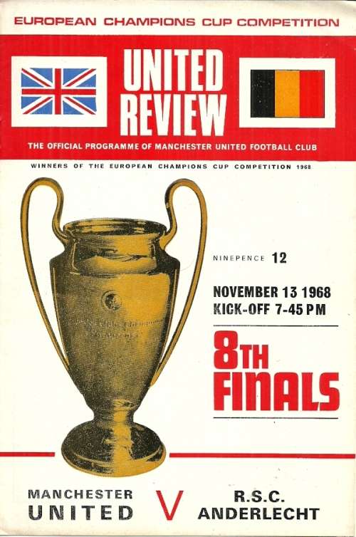 Manchester United v Anderlecht ( Belgium ) 1968/69 European Champions Cup 2nd Round Match Programme