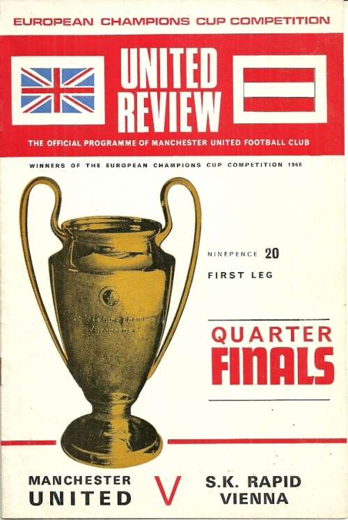 Manchester United v Rapid Vienna (Austria) 1968/69 European Champions Cup 1/8 Final Match Programme