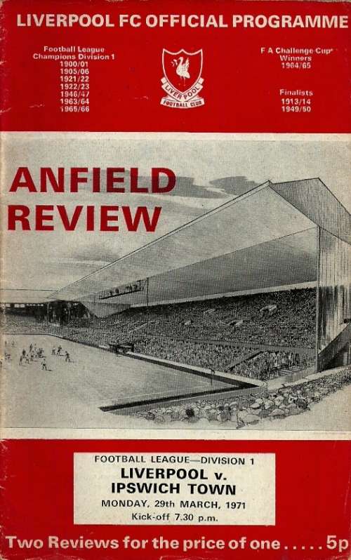 Liverpool v Ipswich Town 1970/71 Division 1 League Match Programme
