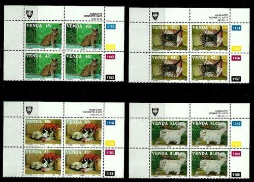 Venda - 1993 Domestic Cats Full Set of Control Blocks MNH