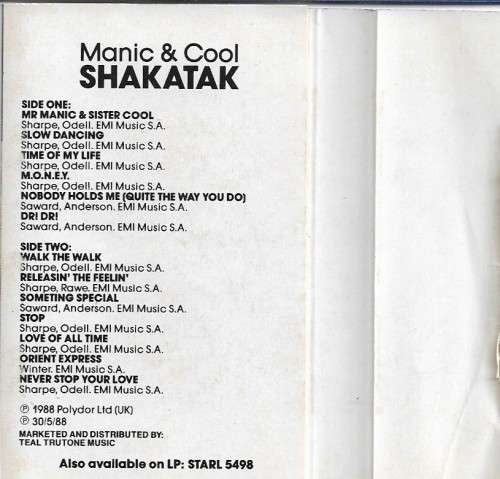 Shakatak - Manic & Cool Cassette Tape