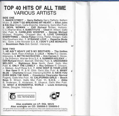 Top 40 Hits of All Time Tape 1, Vol.1 Cassette Tape