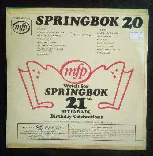 Springbok Hit Parade Vol.20 LP Vinyl Record