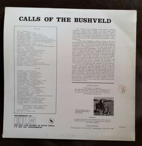 Dick Reucassel and Tony Pooley - Calls of The Bushveld LP Vinyl Record