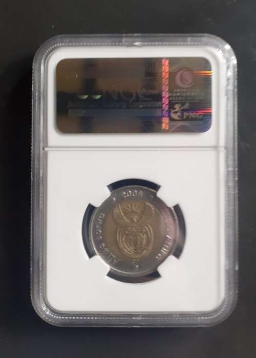 2008 Mandela 90th Birthday R5 Coin NGC Graded AU58 - Nelson Mandela Label