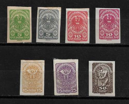 Austria 1919-1920 Definitive Issue Imperf Full Set of 7 Stamps MH