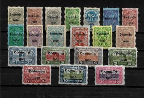 Austria - 1920 Flood Relief Fund Overprint Full Set of 20 Stamps MH
