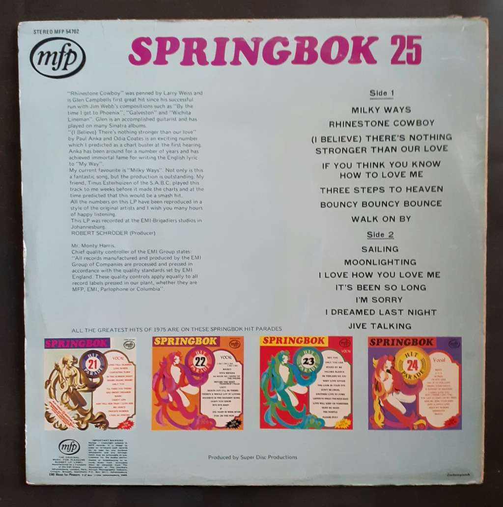 Springbok Hit Parade Vol.25 LP Vinyl Record