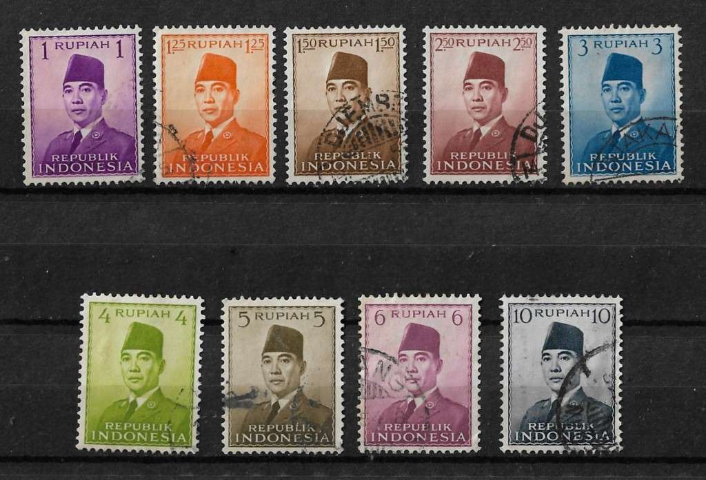 Indonesia - 1951 President Soekarno Part Set of 9 Stamps Fine Used