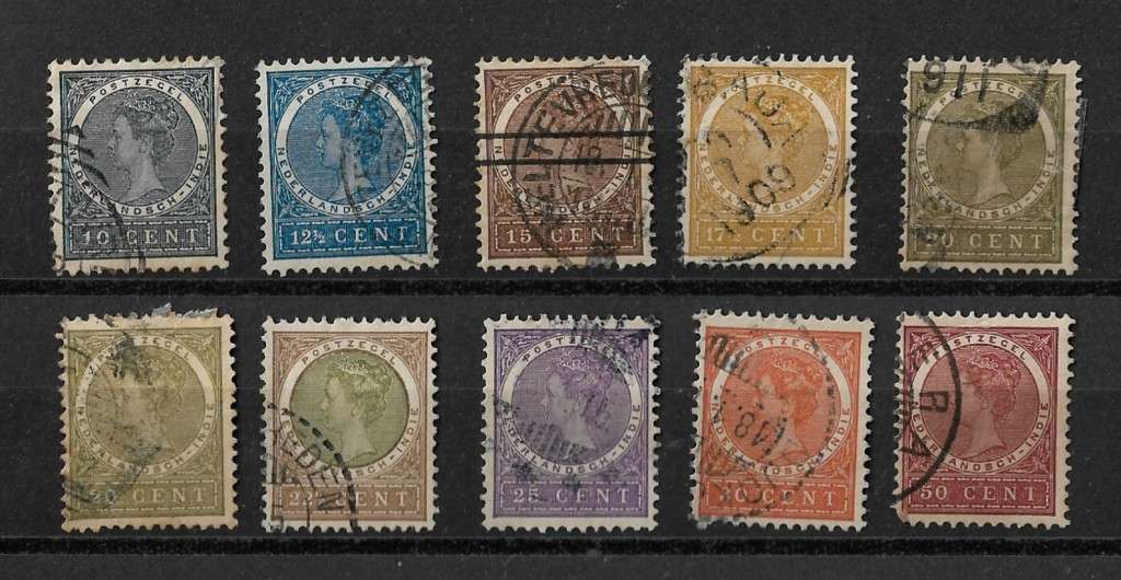 Netherlands Indies - 1902-1909 Queen Wilhelmina Part Set of 10 Stamps Fine Used
