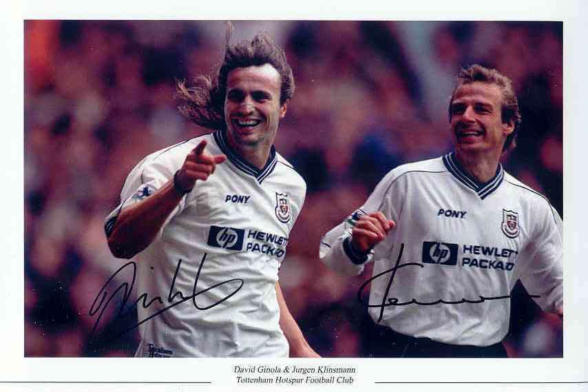 KLINSMANN & GINOLA TOTTENHAM HOTSPURS PRE SIGNED A4 PHOTO