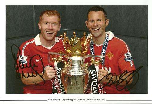 PAUL SCHOLES & RYAN GIGGS MANCHESTER UNITED PRE SIGNED PHOTO ( A4 SIZE )