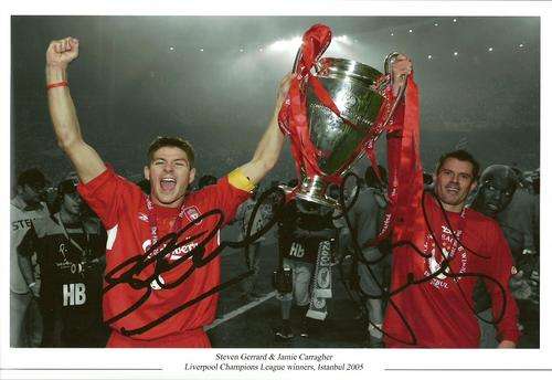 STEVEN GERRARD & JAMIE CARRAGHER LIVERPOOL PRE SIGNED PHOTO ( A4 SIZE )