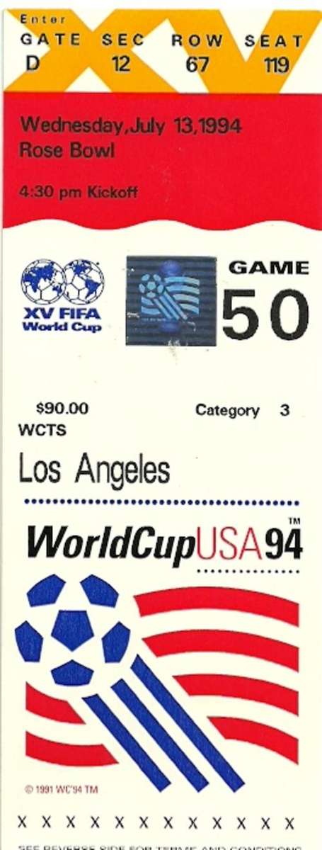 Brazil v Sweden 1994 Football World Cup Semi Final Match Ticket