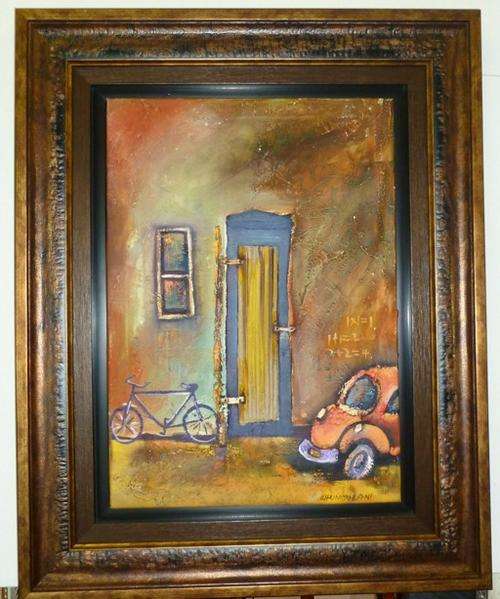 The Shack - Oil on stretched canvas with a double frame by Khumbulani