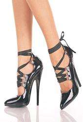 Womens black ribbon tie patent shoes with sexy 6 inch stiletto high heels