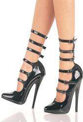 Womens black strappy patent shoes with sexy 6 stiletto high heels