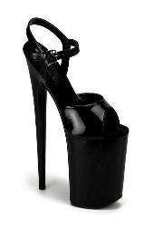Womens black patent platform sandals with sexy 8 inch stiletto high heels