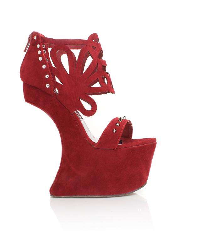 Studded Faux Suede Heel-less Platforms Size 4 (SA/UK) Red, ladies shoes, curved heels, wedges