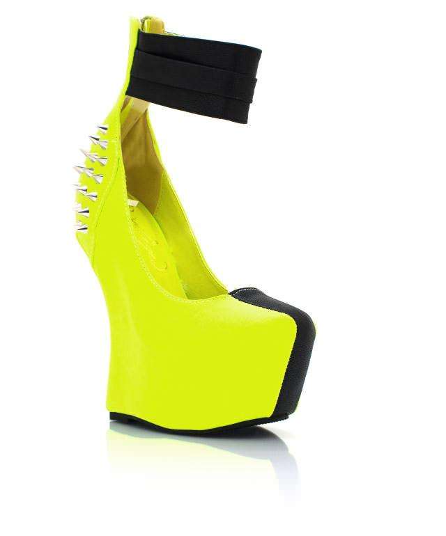 Spiked heel-less platforms Neon Yellow Size 4.5 (SA/UK), ladies shoes, curved heels, wedges