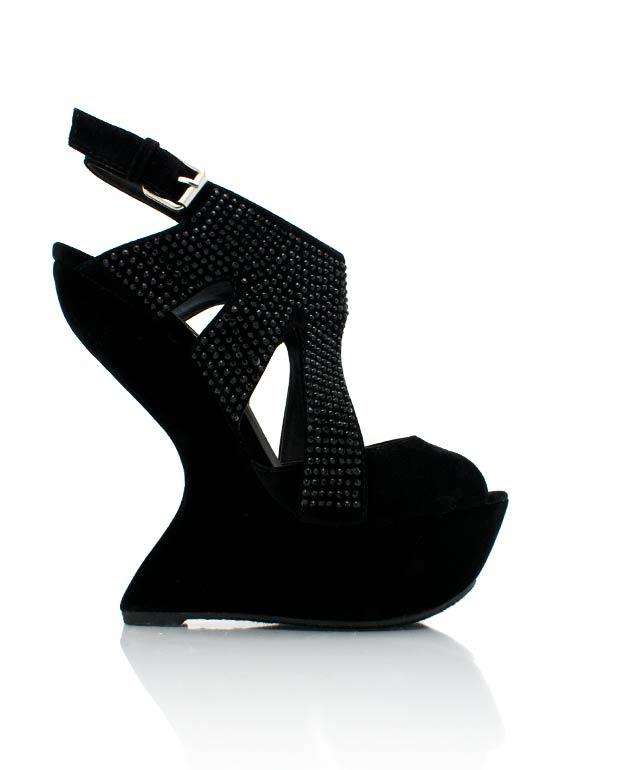 Embellished heel-less platforms Black Size 3 (SA/UK), ladies shoes, heels, curved heel, wedges