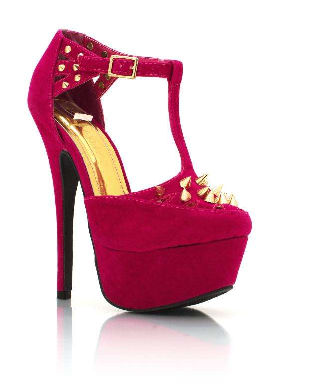 Spiked faux suede heels, Fuchsia, Size 3 (SA/UK), ladies shoes