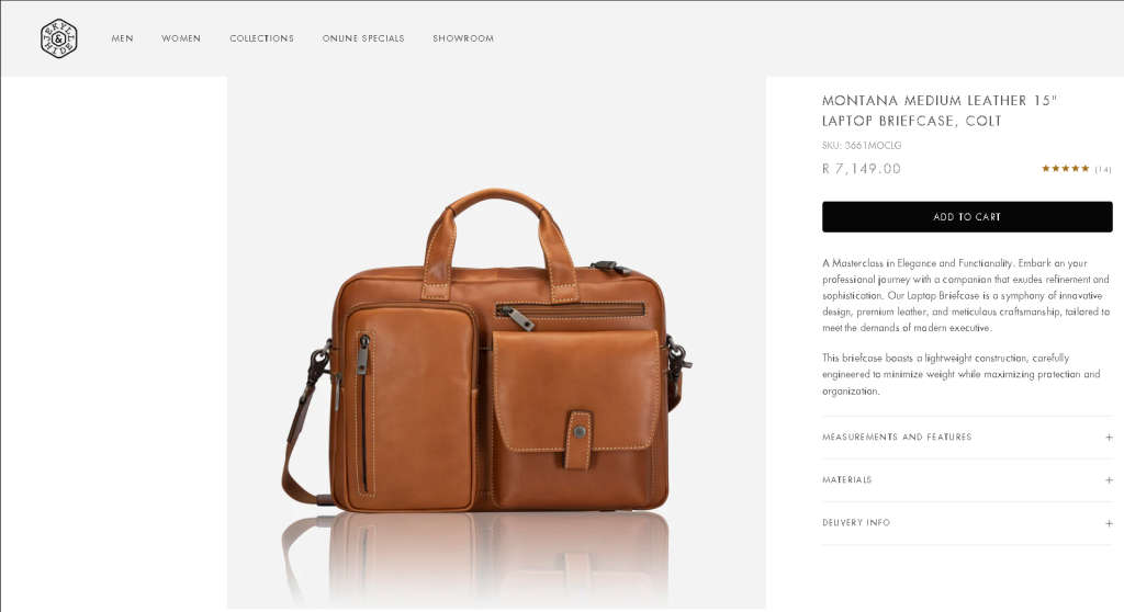 Jekyll and hide Montana Medium Leather 15" Laptop Briefcase, Colt