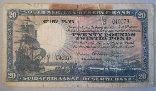 EXTREMELY RARE - 3 SEPTEMBER 1928 - WH. GLEGG - 20 POND/POUND - SEE VALUE BELOW