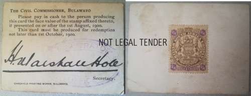 RARE BULAWAYO 2/6 SHILLING (1 AUGUST 1900 to 1 OCTOBER 1900)