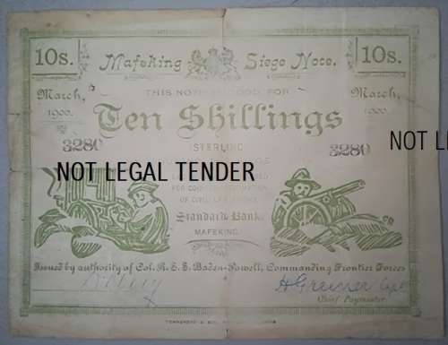 RARE 1900 SIEGE of MAFEKING 10 SHILLING NOTE
