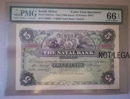 MS66 (COLOR TRAIL SPECIMEN) THE DURBAN BANK 5 POUND (C30001-C40000)