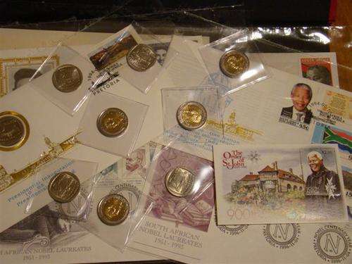 Mandela Inauguration FDC lot + 4 x UNC 1994 R5's + 4 x UNC 90th Birthday R5's