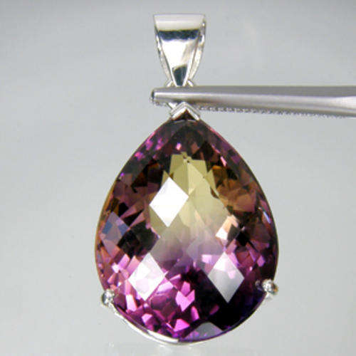 HUGE!! 38.95ct PEAR CHECKERBOARD CUT BI-COLOUR AMETRINE PENDANT