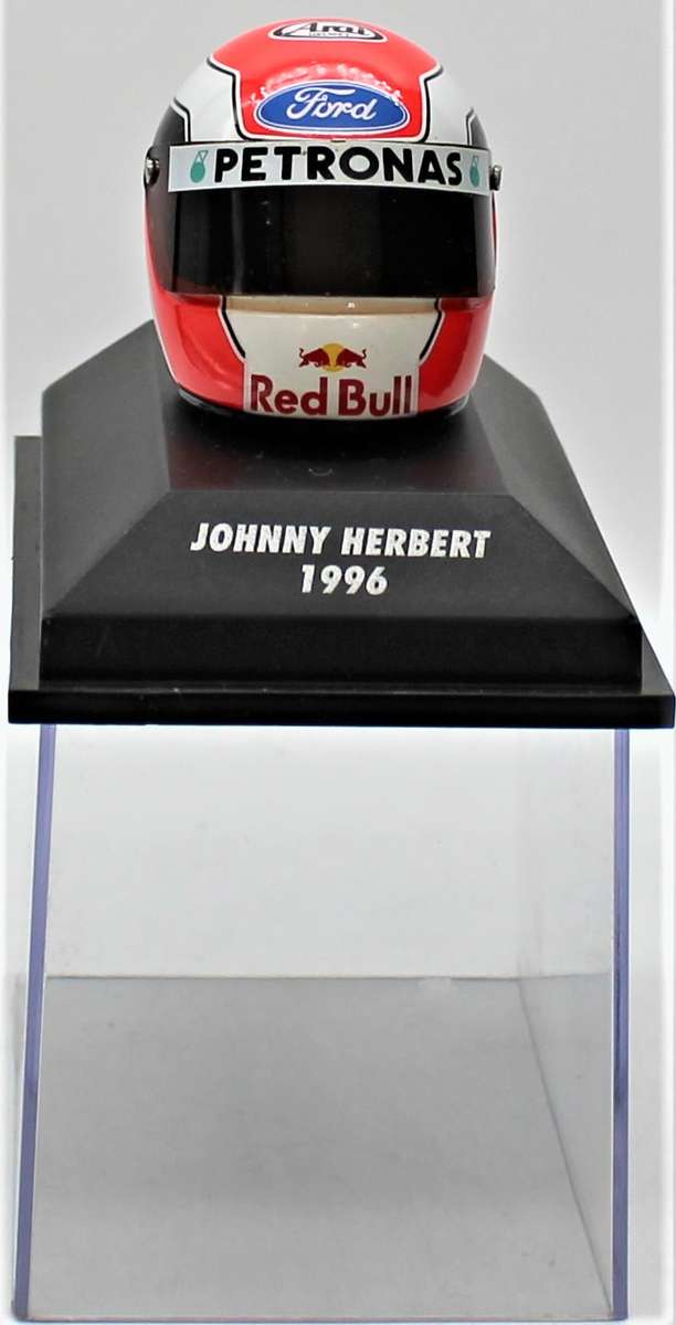 MiniChamps - 3x Formula 1 Driver Helmets in Display - Johnny Herbert & Damon Hill - 1995, 1996